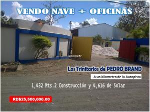 VENDO  NAVES + OFICINAS ADMINISTRATIVAS, 1,432 Mts.2 Const.  en PEDRO BRAND,  solar de 4,616 Mts.2